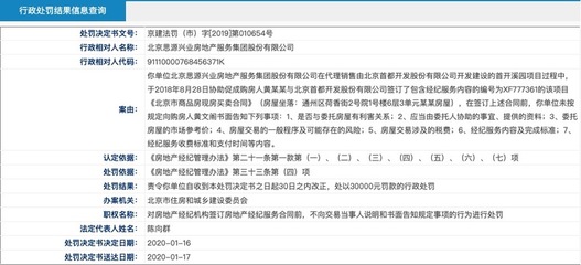 思源地產(chǎn)因違規(guī)經(jīng)紀(jì)服務(wù)被北京住建委處罰，罰款3萬元警示行業(yè)規(guī)范